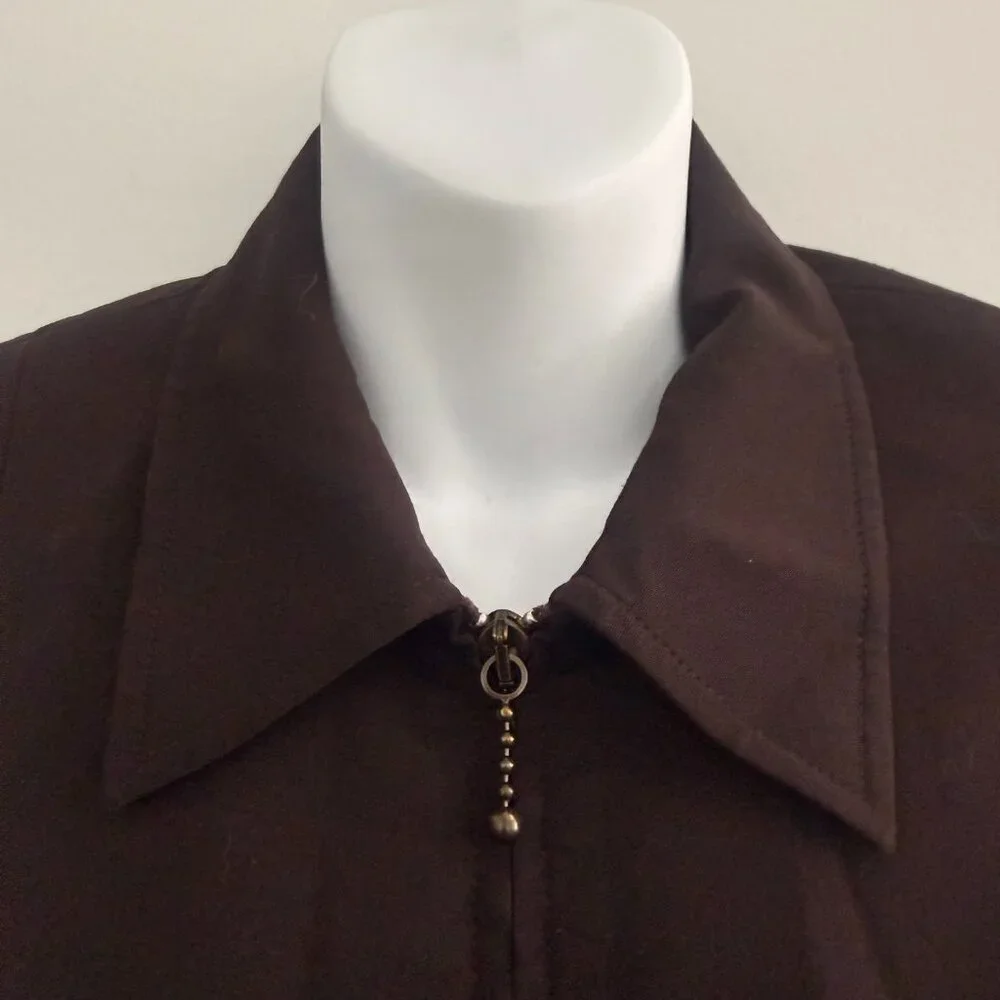 Liz Claiborne Collection Zip Jacket | Chocolate Brown | Petite 8 | Y2K Era - Picture 5 of 10